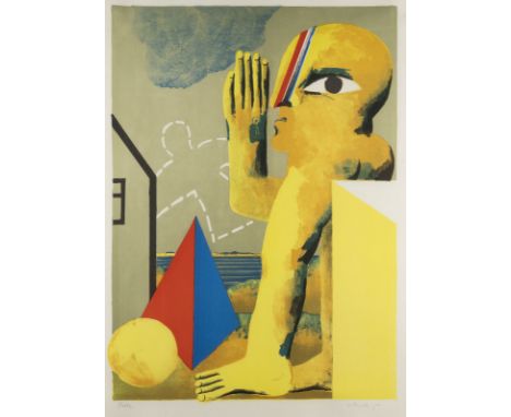 HORST ANTES1936 Heppenheim'FIGUR IN LANDSCHAFT' (1968) Farblithografie auf BFK Rives, mit Wasserzeichen. DM 57 x 41 cm, BM 47