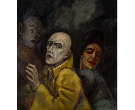 WALTER WELLENSTEIN1898 Dortmund - 1970 Berlin'ERSCHRECKTE MASKEN' (1946) Öl auf Platte. 62,5 x 57,5 cm (R. 71,5 x 66,5 x 3 cm