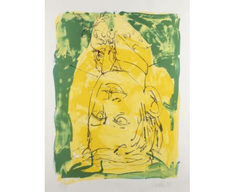 GEORG BASELITZ1938 Deutschbaselitz, Sachsen'PORTRAIT ALS PIONIER' (1997) Farblithografie auf Bütten. DM 67 x 50 cm, BM 77 x 5