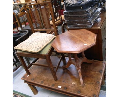 A contemporary Indian rectangular hardwood coffee table, length 110cm, a small octagonal tilt top occasional table of tripod 