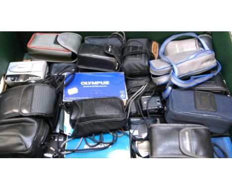 Thirty one assorted Olympus auto focus compact 35mm cameras to include various models, most with cases (31).