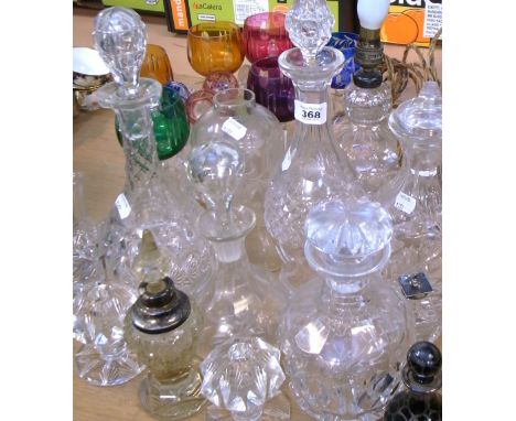 A quantity of Victorian and later glassware to include Bohemian overlay hoch coloured drinking glasses, wine glasses, a perfu