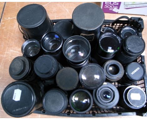 Twenty assorted 35mm SLR lenses from manufacturers to include Hoya, Tamron, Sigma etc, all in various fittings to include Can