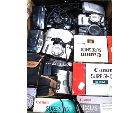 Twenty five assorted Canon auto focusing compact cameras mainly 35mm Sureshot variants and APS Ixus models, three are boxed m