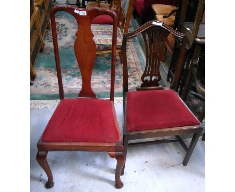 Four various upholstered dining chairs, two on front ring turned legs, one on cabriole legs and one on block supports (4).