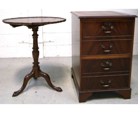 A mahogany two drawer office long chest of drawers with leather top, brass fittings and bracket feet, width 49cm and a mahoga