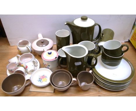 A retro Poole green coffee service comprising coffee pot, six cups, saucers, milk jug and sugar bowl, a Poole part coffee ser