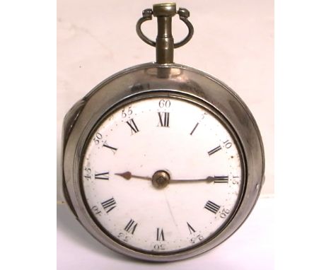 A George III hallmarked silver pocket watch in case, the white enamel dial set with an outer range of Arabic numerals and an 