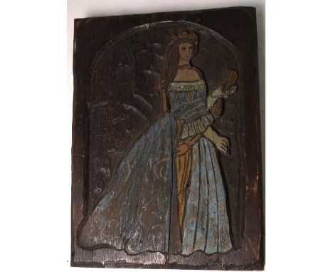 A hand carved oak panel depicting Mary Queen of Scots, 30.5 x 22cm.