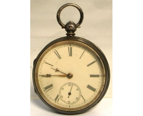 A hallmarked silver crown wind open face pocket watch, Birmingham 1872, the enamel dial set with Roman numerals and subsidiar