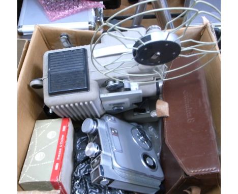 A Meopta "Admira 8F" 8mm cine camera in original case, a Eumig P8 cine projector and a film splicer (3).