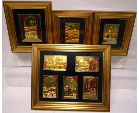 A set of four limited edition Luciano Agliotti framed and glazed fine silver gilt and enamel plaques all relating to Turin, t