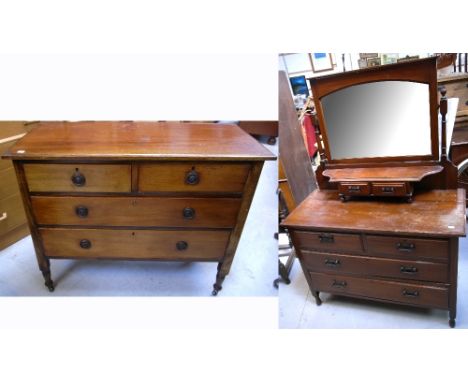 A late 19th early 20th century mahogany dressing table, ring turned supports above two short drawers and two long drawers to 
