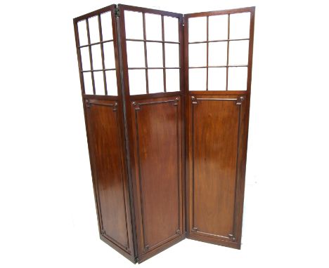 A 19th century mahogany part glazed triple fold out panel, approx height 180cm. CONDITION REPORT Some wear commensurate with 