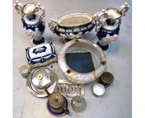 A mixed lot to include a 20th century four piece Italian ceramic set of two twin handle urns, a single urn on stand, a 1950s 