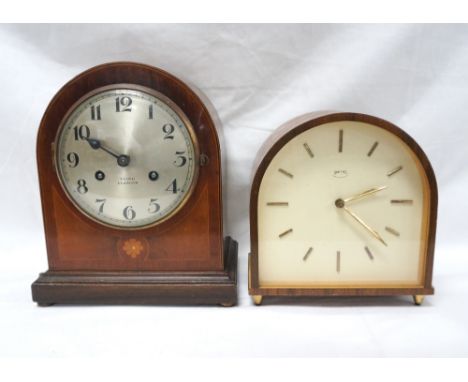 'LAING OF GLASGOW' MANTLE CLOCK
in an arched mahogany case with satinwood banding, with a circular silvered dial with Arabic 