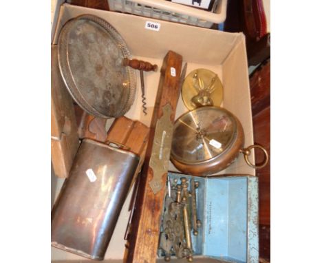 Barometer, drawer handles, carpenter's planes, 1970's London Television Advertising Award Arrow etc