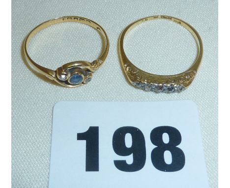 Two 18ct gold rings - one a diamond engagement ring (some wear), approx 4g