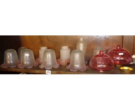 Circa 1920's Art Nouveau etched glass gas and oil lamp shades with fittings (11)
