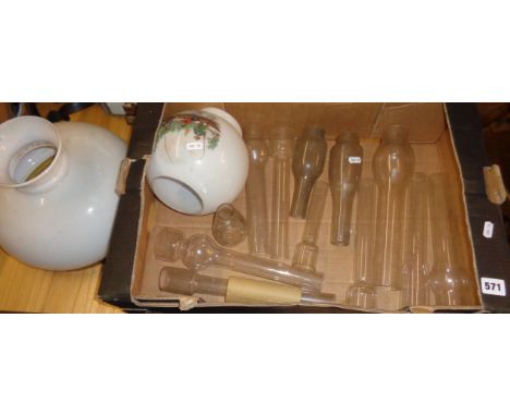 Quantity of oil lamp glass funnels and two shades
