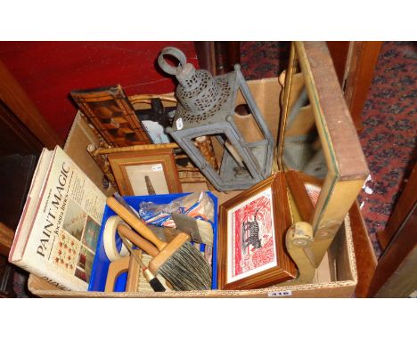 'Paint Magic' by Jocasta Innes and paint finish brushes, tools and other items including a maple frame