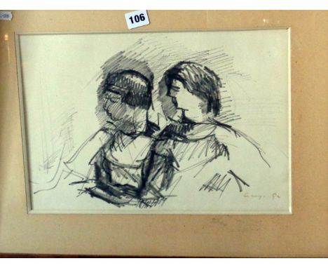 Pencil portrait of two Russian prisoners by Georges GOES (France) (titled verso))