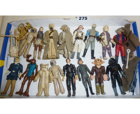 Good collection of 17 vintage Star Wars action figures with some accessories, most signed as 'LFL' with 1970's or 1980's year
