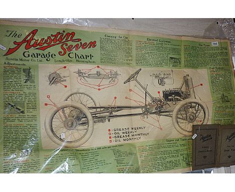 Old garage poster (25440) 'The Austin Seven Garage Chart' and booklets, 'Schedule for Charges &amp; Repairs' and 'Price List 