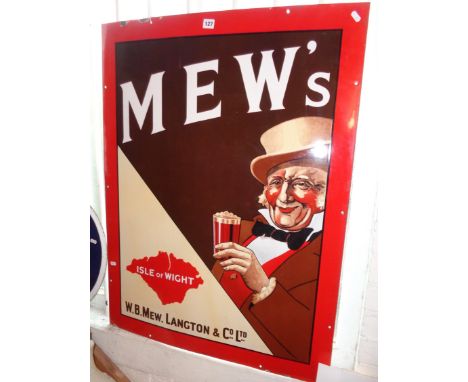 Large original enamel sign advertising 'MEWS' brewery, Isle of Wight, 39" x 30", very good condition and provenance