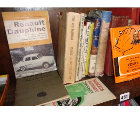 Assorted vintage engineering and classic car/motoring books including Vespa, Morris and Renault