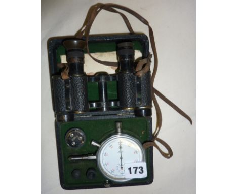 Vintage Hasler Ltd Gauge in Case, together with an old pair of Dollond binoculars