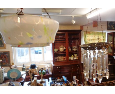 Victorian crystal drops hall light shade and a 1930's glass ceiling light shade