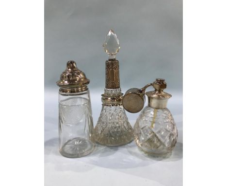 A 'Sterling silver' mounted perfume bottle and napkin ring etc.