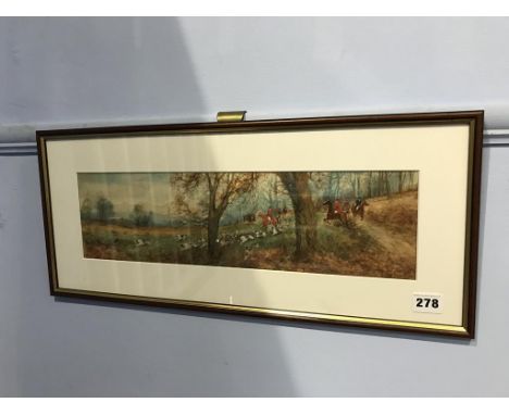 Arthur Willott, pair, watercolours, signed, 'Hunting Scenes', 12 x 45cm