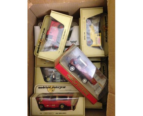 10 boxed Matchbox Models of Yesteryear vans and fire engine to include 2 variations of Y-5 Liptons Tea - one with by Royal Ap