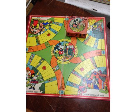 A rare 1930's Chad Valley Mickey Mouse Ludo - complete with all pieces, rules & board in good condition - characters printed 