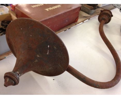 A vintage cast iron swan neck lamp with later electric light bulb holder fitted - possibly originally gas.