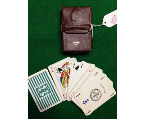 A cased set of vintage Cartier playing cards c1930-50s B.P Grimaud maker in leather case embossed with Cartier logo, 'made in