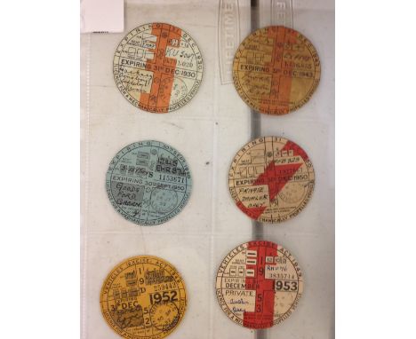 6 Classic Car Tax Discs, 1930-1953. Good to mint condition.To include - 1930 31 December Armstrong Siddeley (Annual), 1943 31