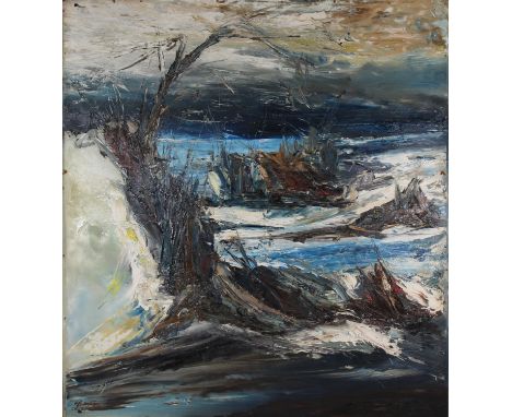Important Vintage Chinese Abstract Painting, Signed "Chu Teh-Chun" lower left. Oil on board. Size: 38 x 34.75 inches. Provena