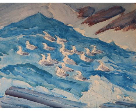 Frank Leonard Allen (Massachusetts, Maine, 1884 - 1966) Watercolor/Pencil of a coastal seascape. Size: 12 x 15 inches. Initia