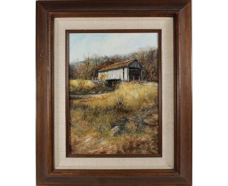Richard K. Collopy, Painting of Covered Bridge. Oil on board. Signed lower right. Sight Size: 11 x 8.5 in. Overall Size: in.