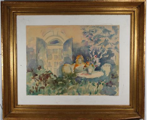 M. Manning, 20th C. Watercolor of Woman in a Flower Garden. Signed lower right. Sight Size: 12 x 16 in. Overall Size: in.