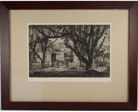 "Pattern of Trees" Luigi Lucioni (1900 - 1988). Signed original etching. Signed lower right. Sight Size: 7.5 x 12 in. Overall