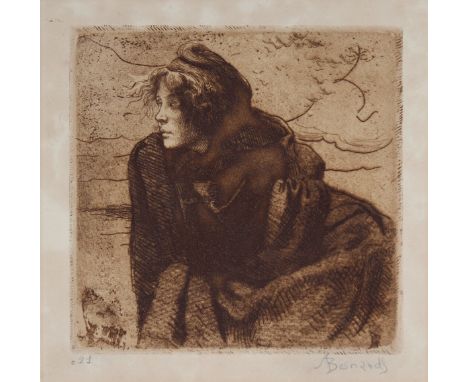 Albert Besnard (France, 1849 - 1934) Etching of a woman. Pencil signed in lower margin. Image size: 5 x 5 inches. In 1913, Be