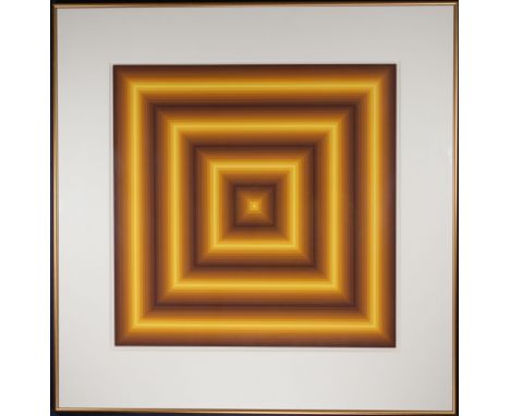 Manner of Richard Anuszkiewicz (New Jersey, b. 1930), Op Art. Sight Size: 19.5 x 19.5 in. Overall Size: Lithograph in colors,