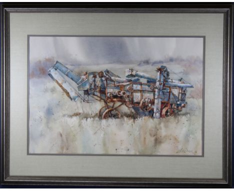 L. Veeder, Watercolor of a Tractor in a Landscape. 20th century. Sight size: 14 x 20.5 in. Overall Size: 21.75 x 27.75 in. Fr