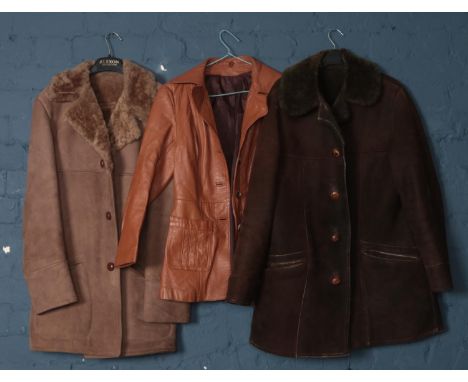 Three vintage coats/jackets. Including AB Skincraft leather jacket, Sheep skin coat, etc.  