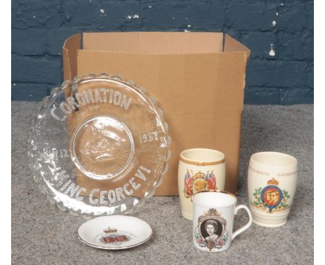 A box of miscellaneous. commemorative cups &amp; pin dishes, Royal Grafton cabinet plates etc  