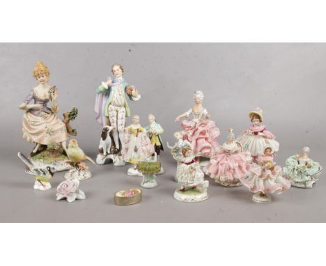 A group of assorted ceramic figurines. Dresden etc  